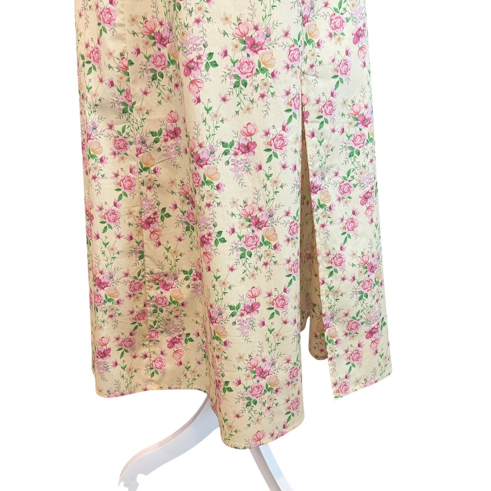 Rosie Posie Floral Cottagecore Midi Dress S Yellow Coquette Milkmaid Bridgerton - Picture 4 of 14